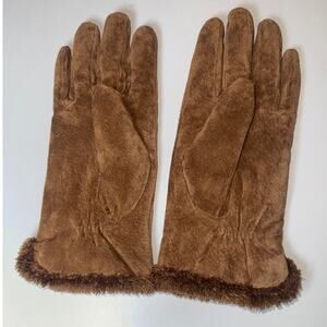 Totes Isotoner Chocolate Brown Leather Gloves Womens XL Faux Fur Sherpa Lined